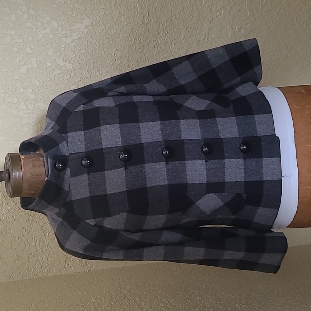 WOMENS PER SE BLACK GREY PLAID WOOL JACKET SIZE 4